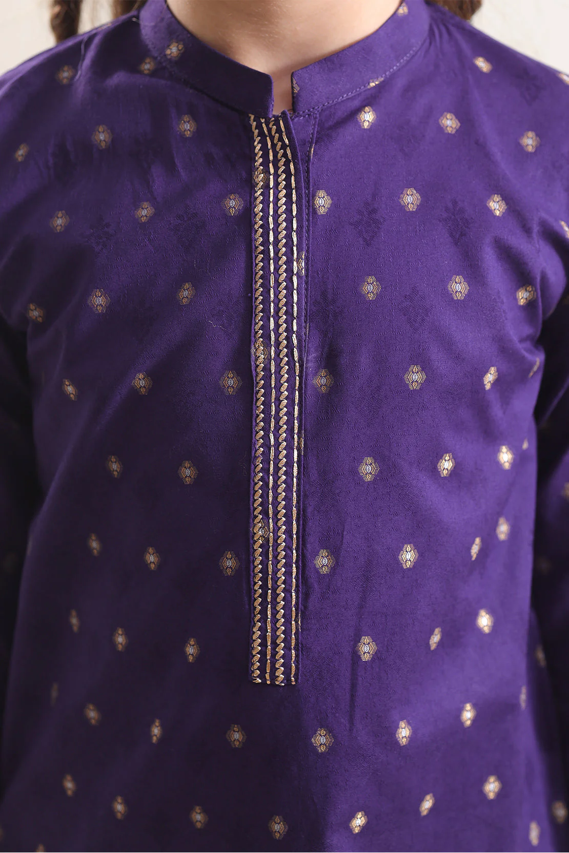 Stitched Embroidered Cotton Jacquard Shirt/trouser For Kids - Image 3