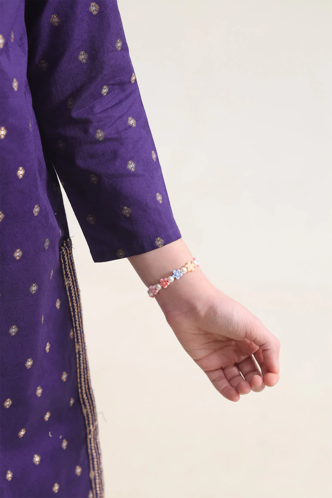 Stitched Embroidered Cotton Jacquard Shirt/trouser For Kids - Image 4