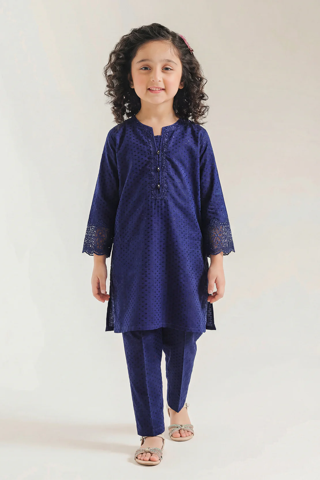 Stitched Embroidered Cotton Jacquard Shirt/trouser For Kids