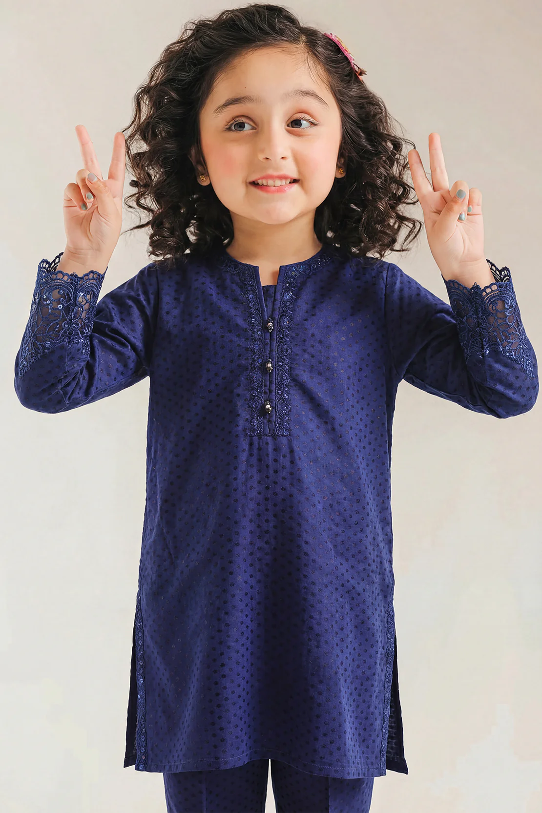Stitched Embroidered Cotton Jacquard Shirt/trouser For Kids - Image 2
