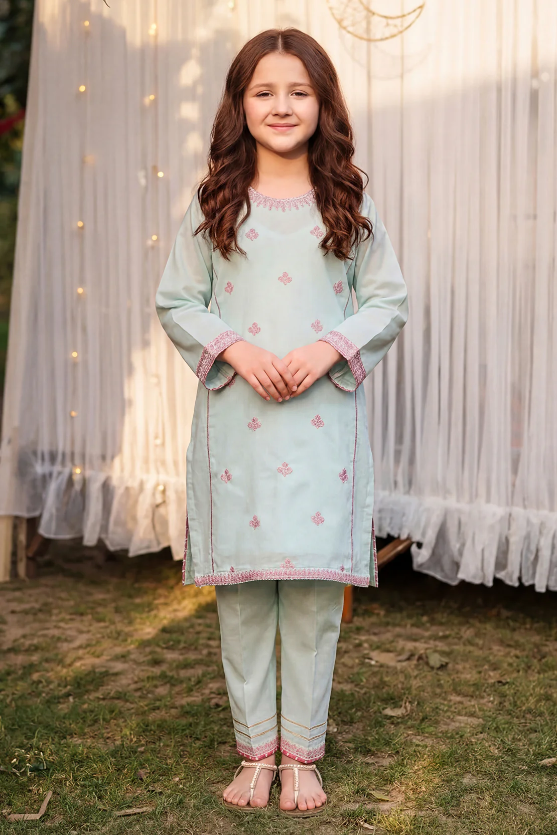 Stitched Embroidered Cotton Jacquard Shirt/Trouser For Kids