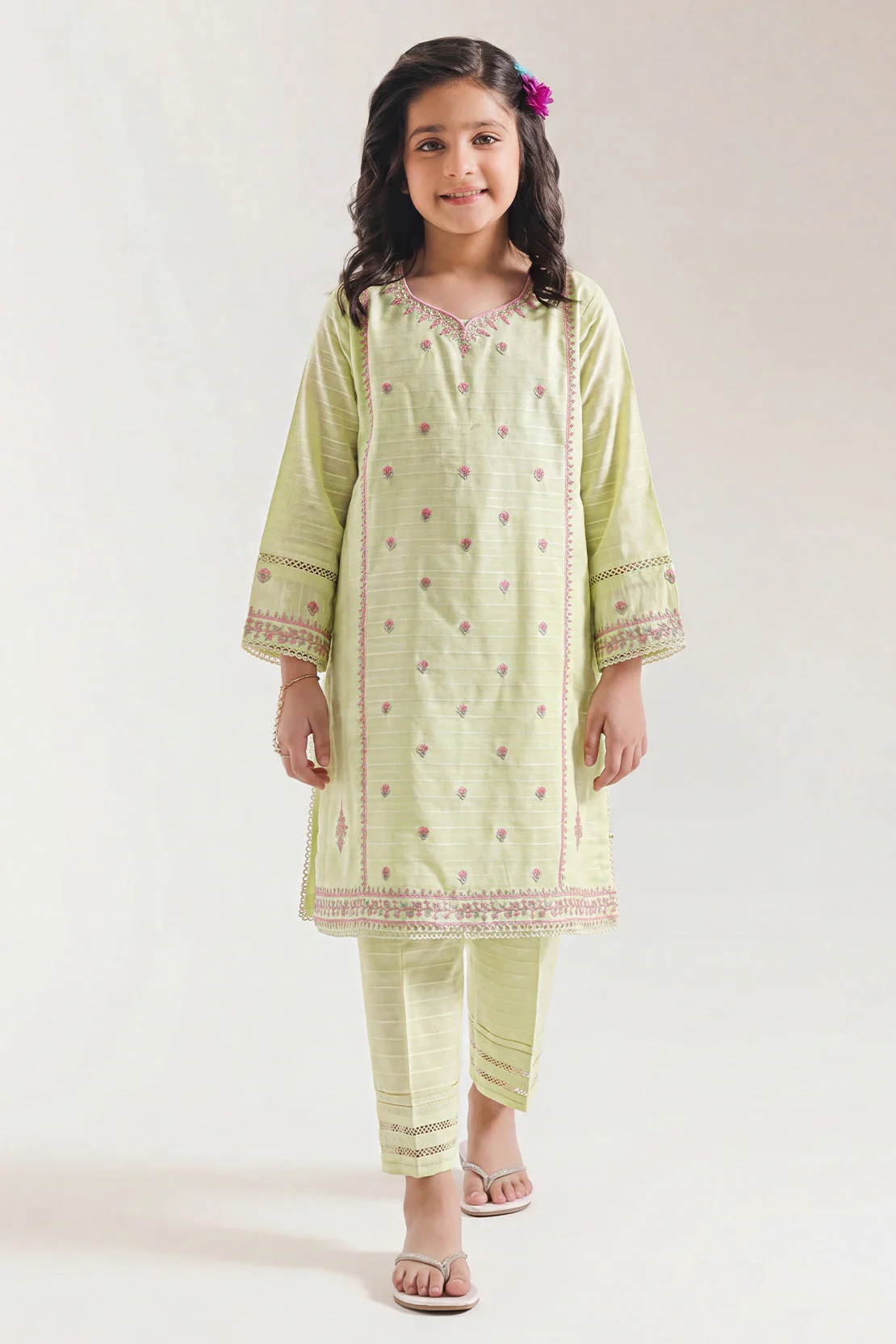 Stitched Embroidered Cotton Jacquard Shirt/Trouser For Kids