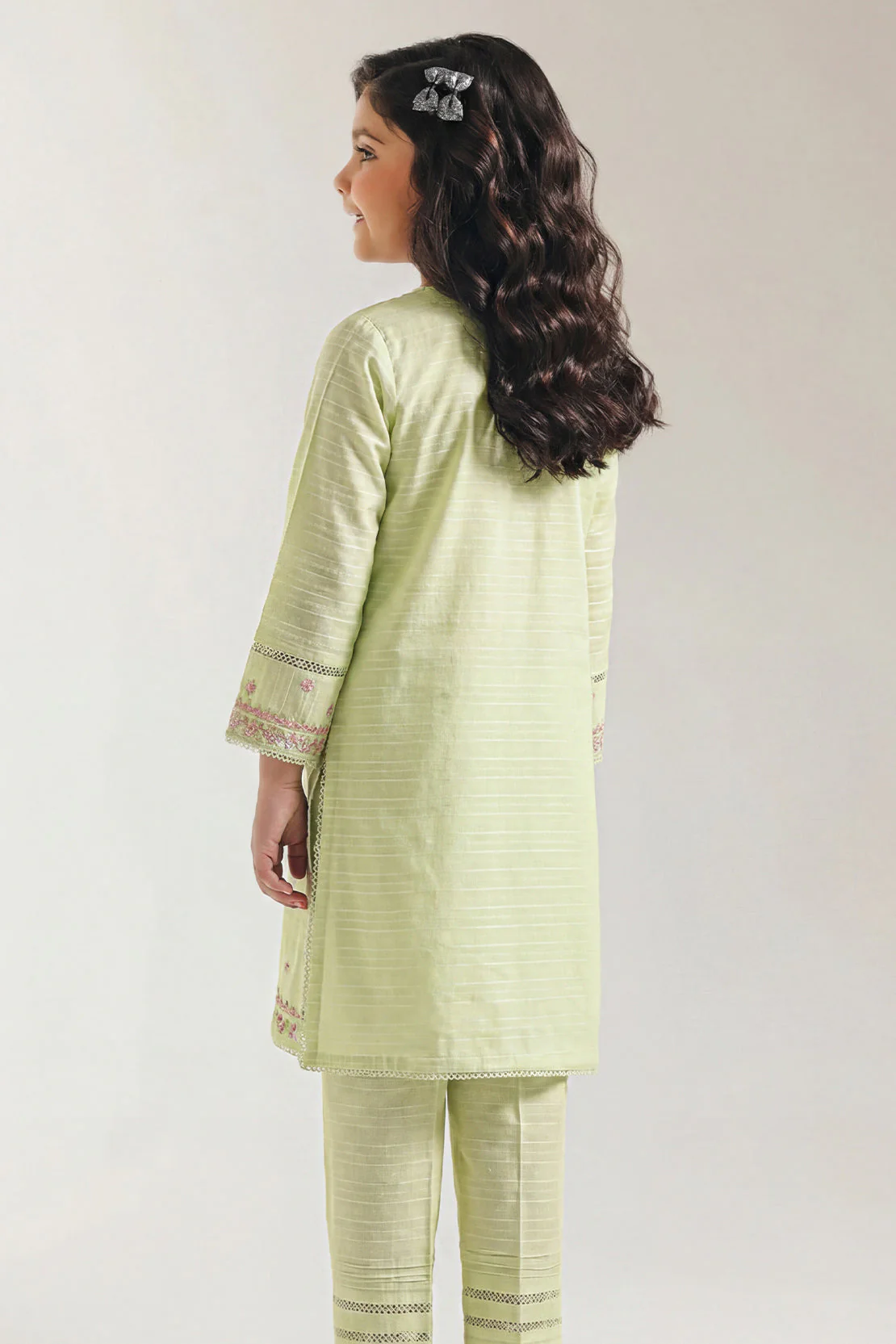 Stitched Embroidered Cotton Jacquard Shirt/Trouser For Kids - Image 2