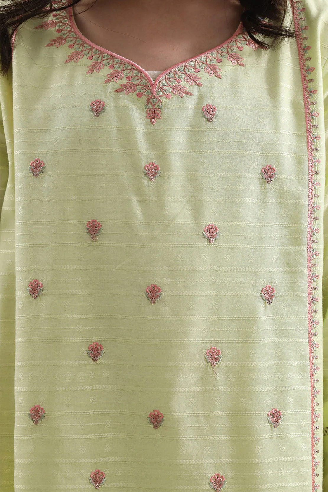 Stitched Embroidered Cotton Jacquard Shirt/Trouser For Kids - Image 4