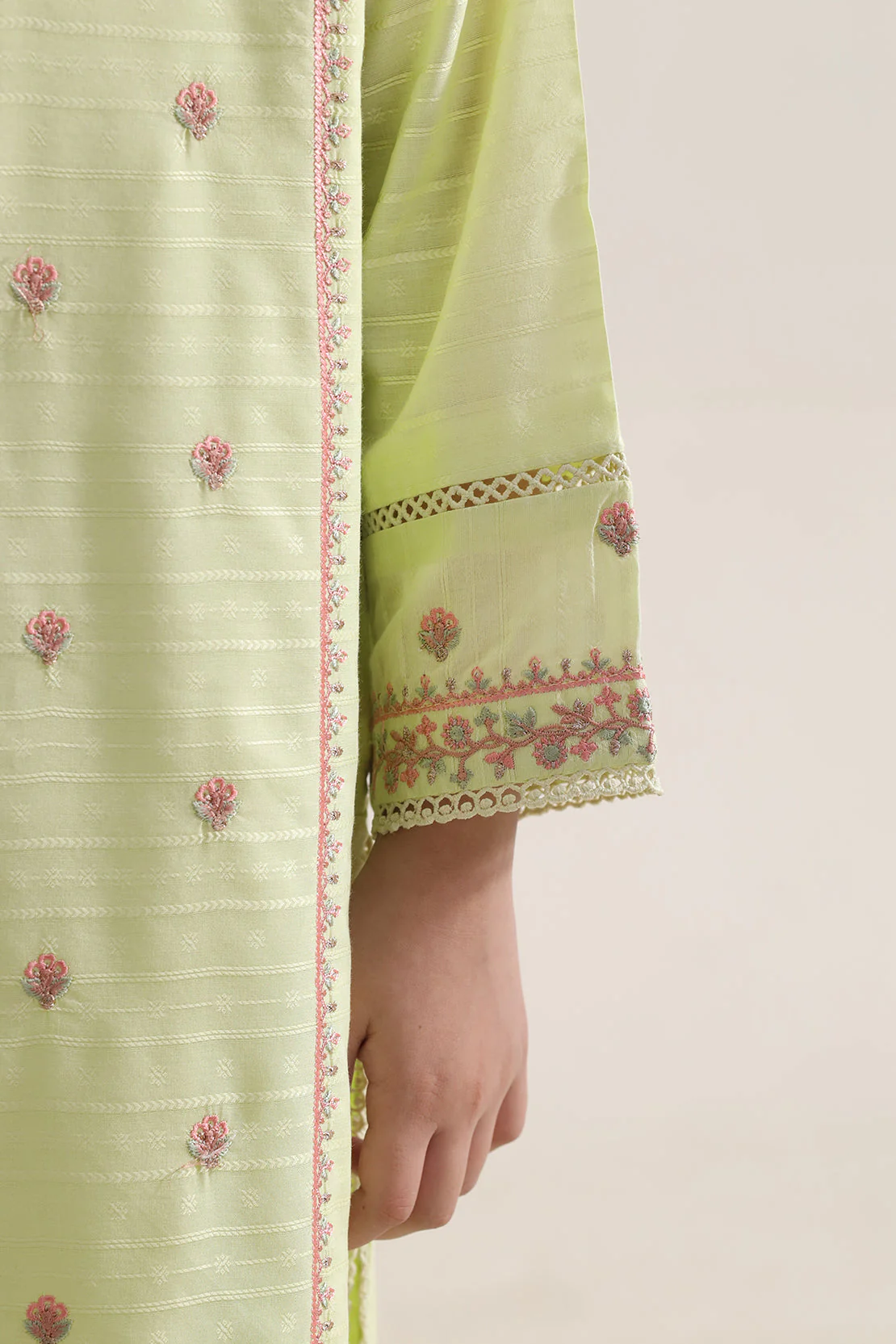Stitched Embroidered Cotton Jacquard Shirt/Trouser For Kids - Image 5