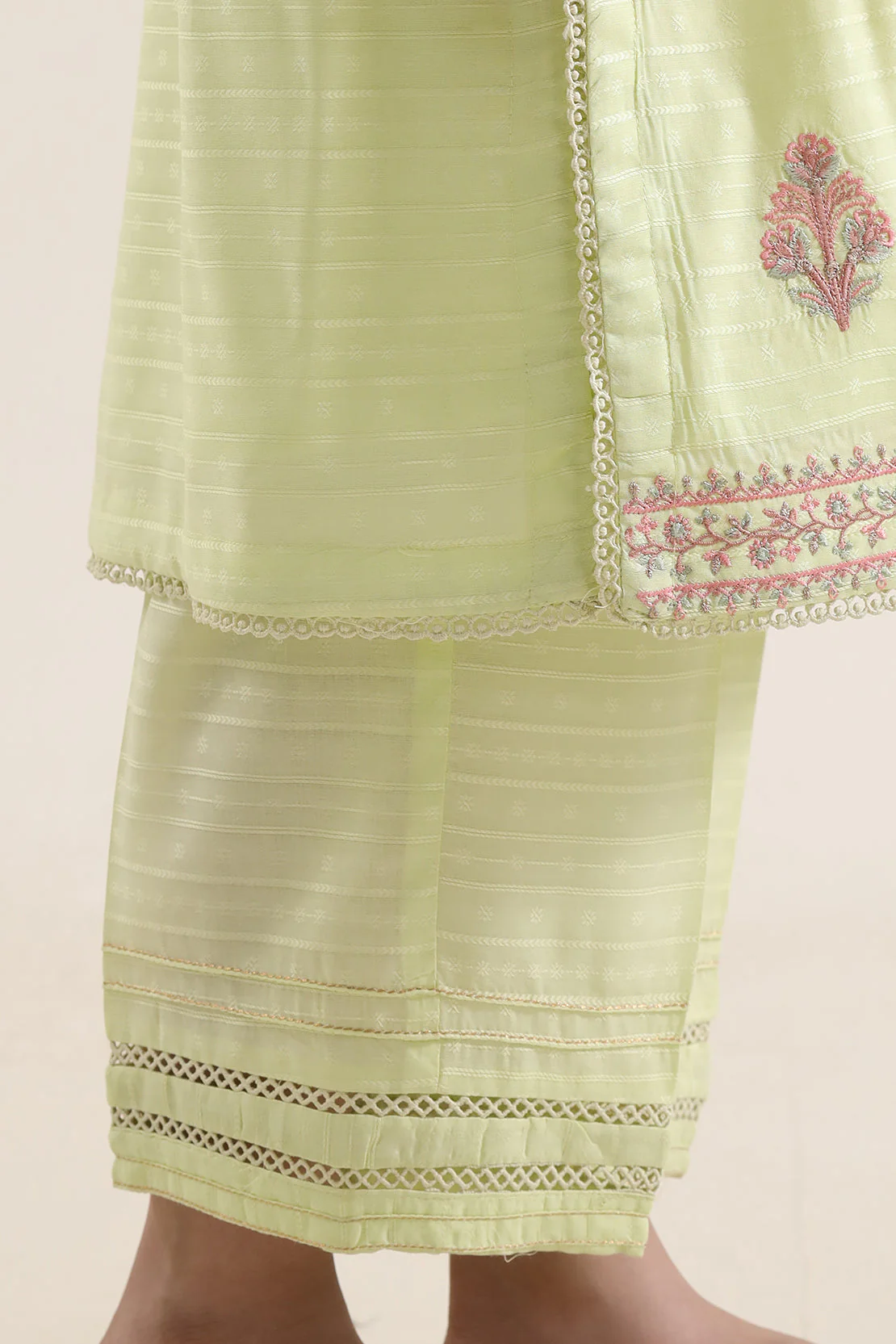 Stitched Embroidered Cotton Jacquard Shirt/Trouser For Kids - Image 6