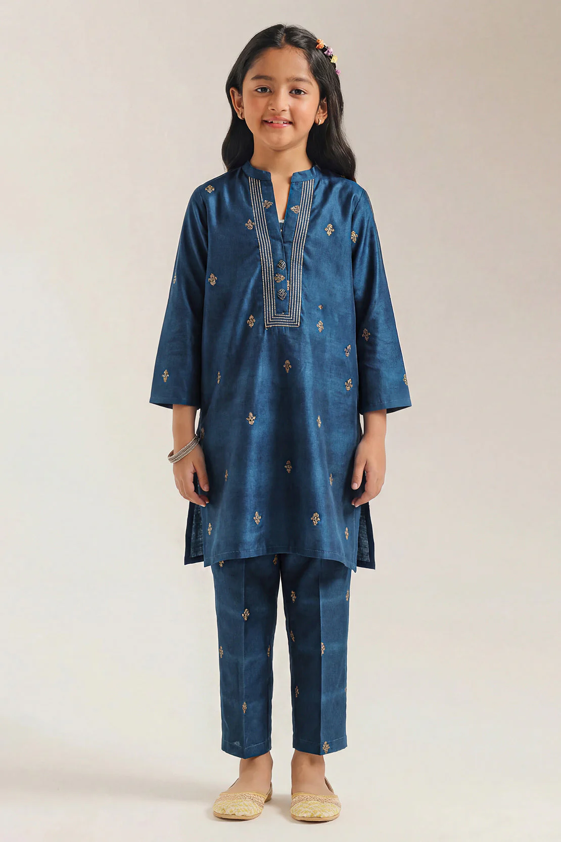 Stitched Embroidered Cotton Jacquard Shirt/Trouser For Kids