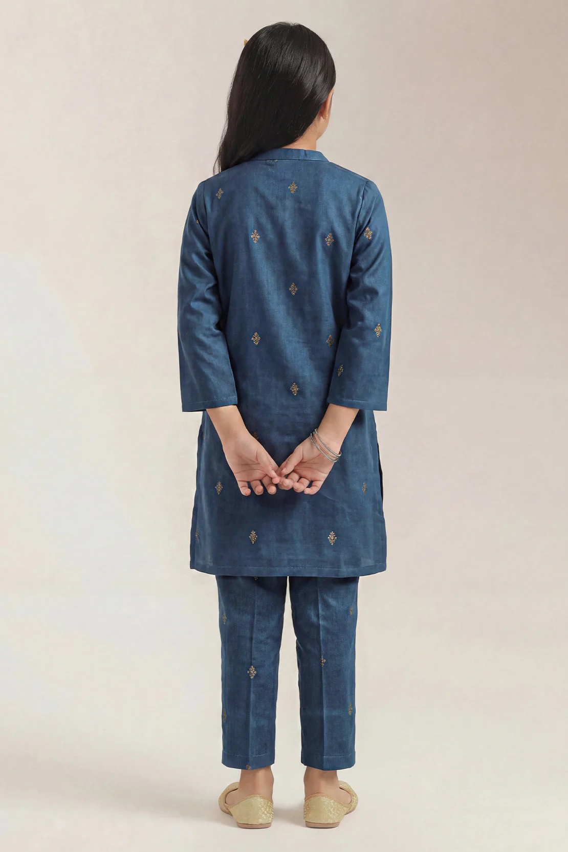Stitched Embroidered Cotton Jacquard Shirt/Trouser For Kids - Image 3