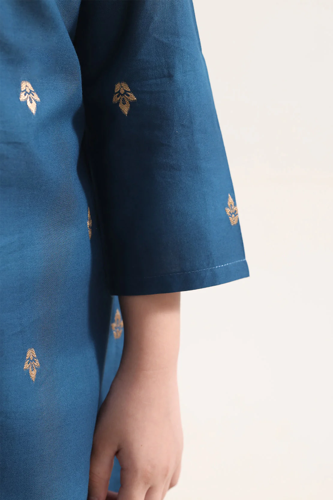 Stitched Embroidered Cotton Jacquard Shirt/Trouser For Kids - Image 5
