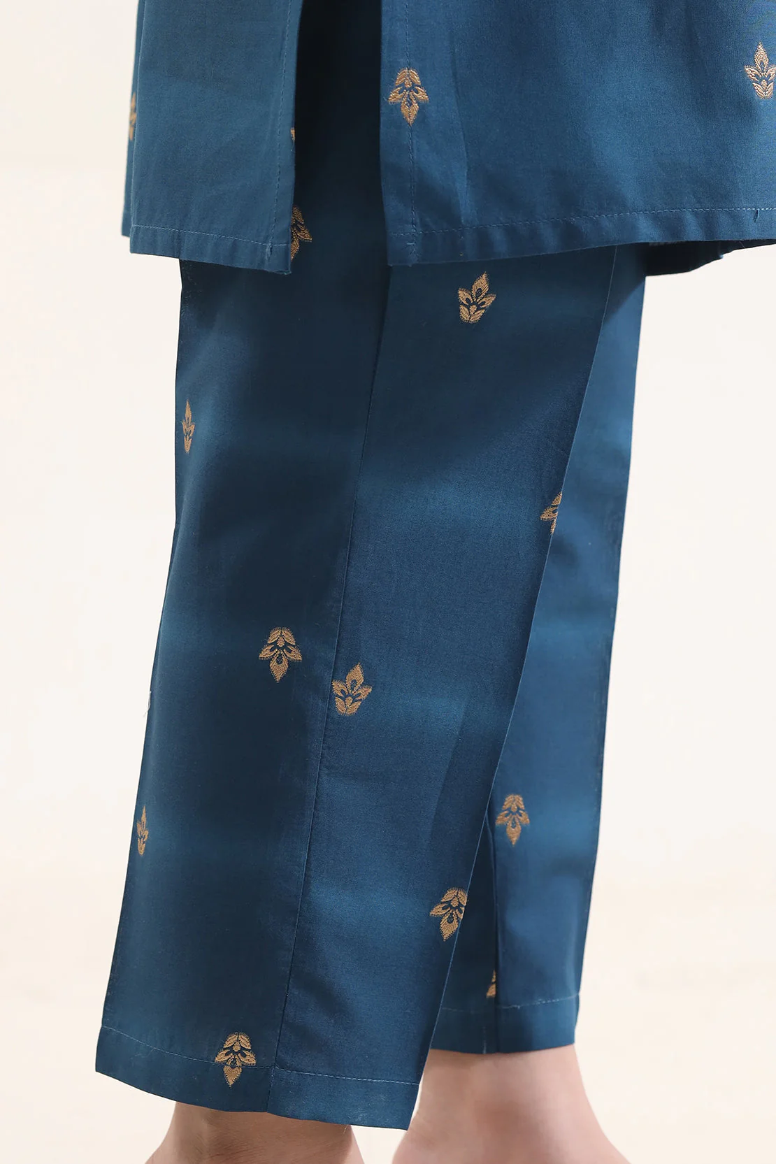 Stitched Embroidered Cotton Jacquard Shirt/Trouser For Kids - Image 6