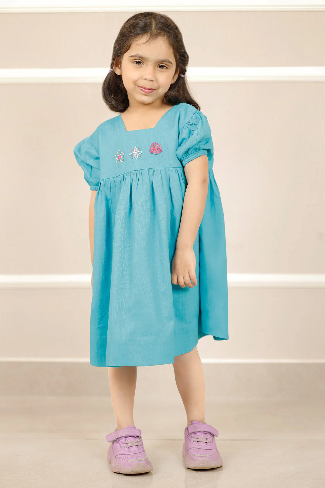 Stitched Embroidered Cotton Jacquard Smock Frock For Kids