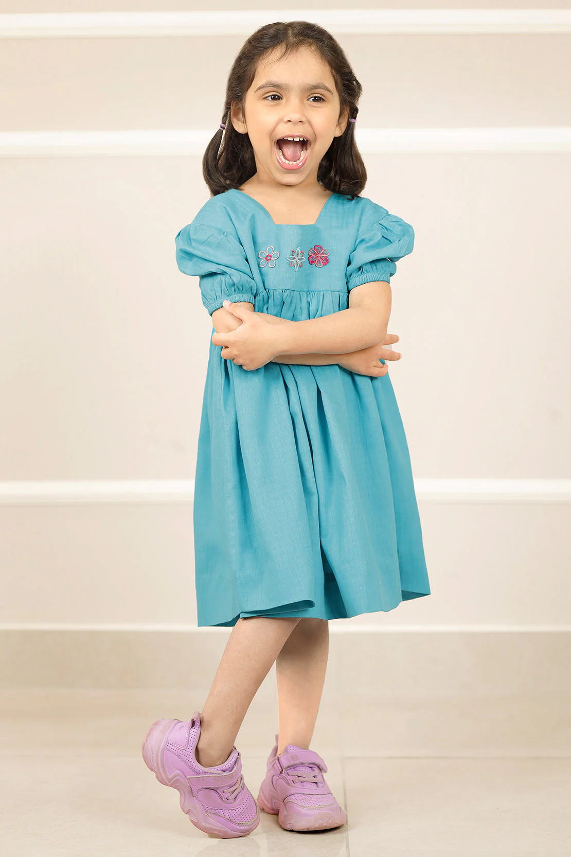 Stitched Embroidered Cotton Jacquard Smock Frock For Kids - Image 2