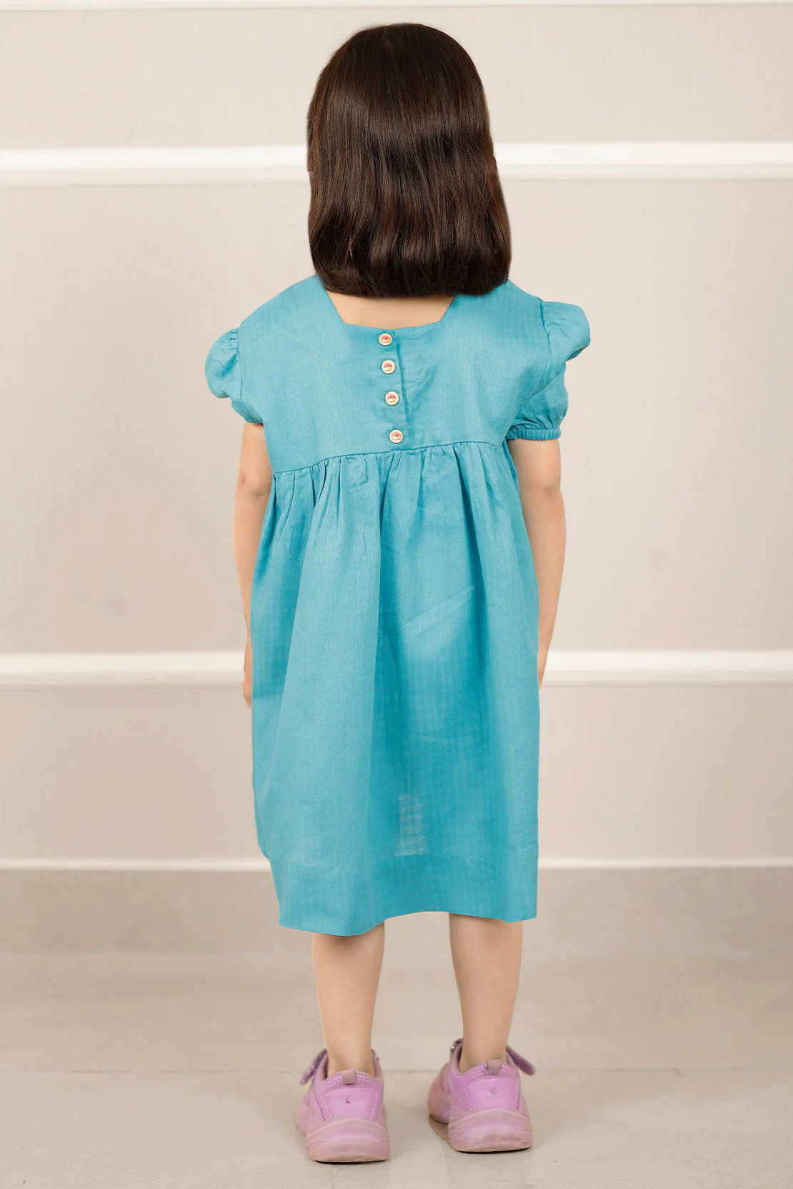 Stitched Embroidered Cotton Jacquard Smock Frock For Kids - Image 3