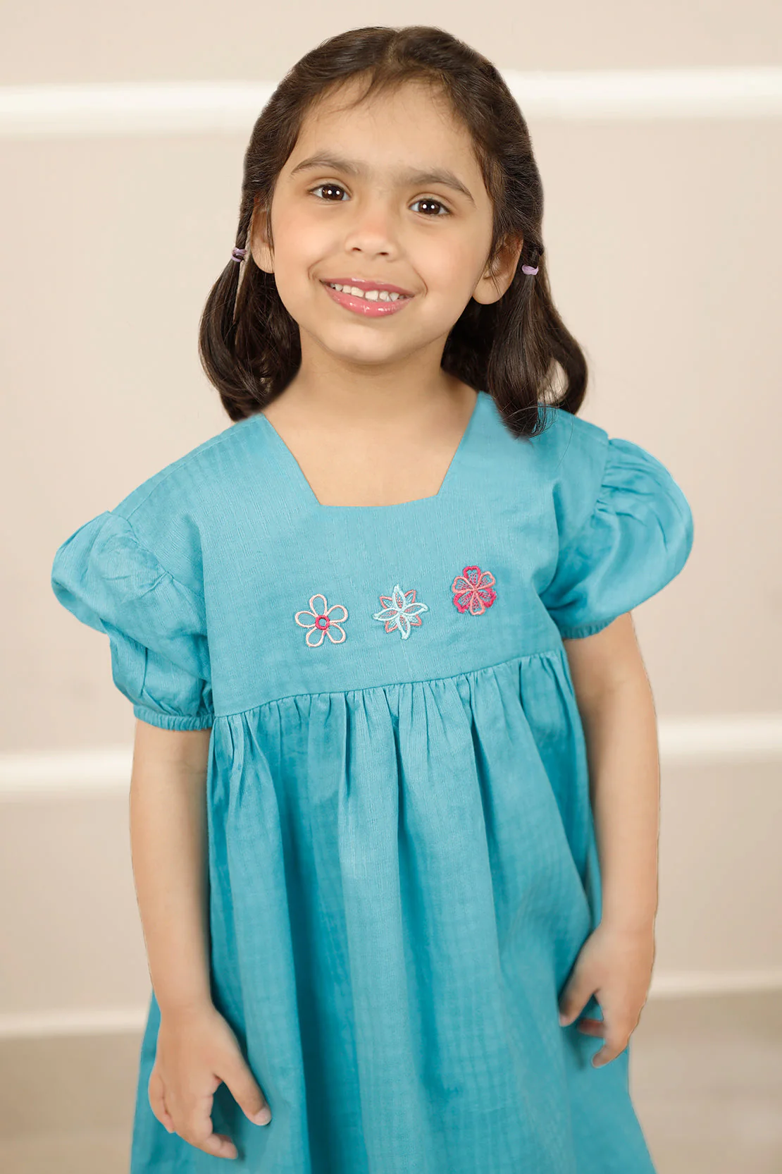 Stitched Embroidered Cotton Jacquard Smock Frock For Kids - Image 4