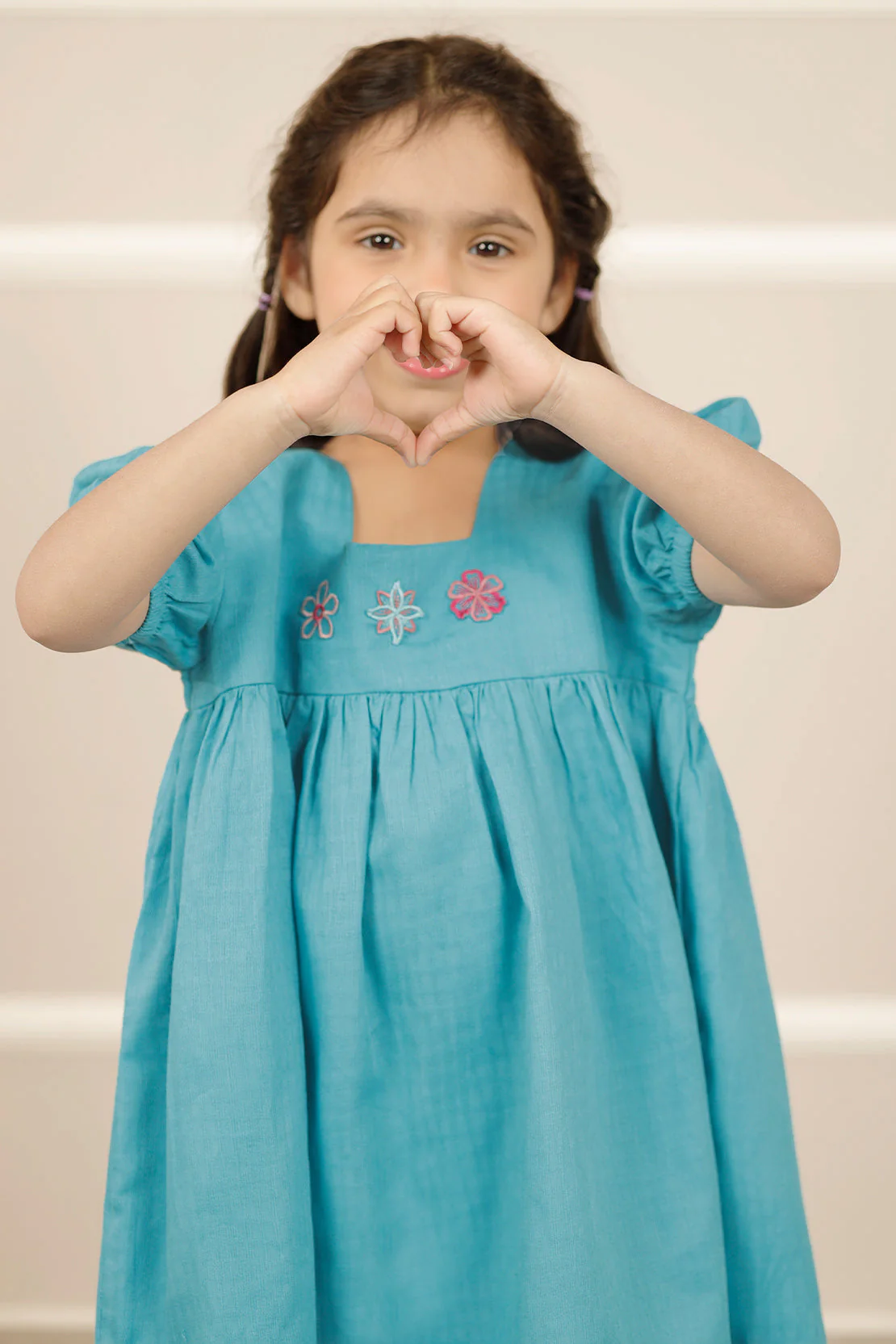 Stitched Embroidered Cotton Jacquard Smock Frock For Kids - Image 5