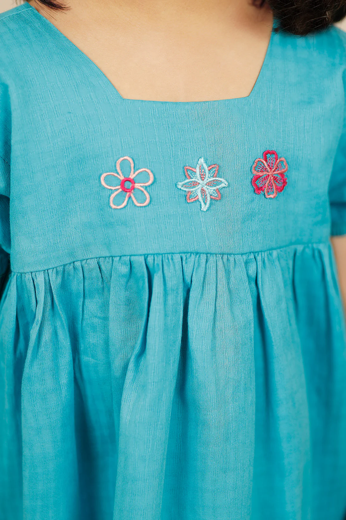 Stitched Embroidered Cotton Jacquard Smock Frock For Kids - Image 6