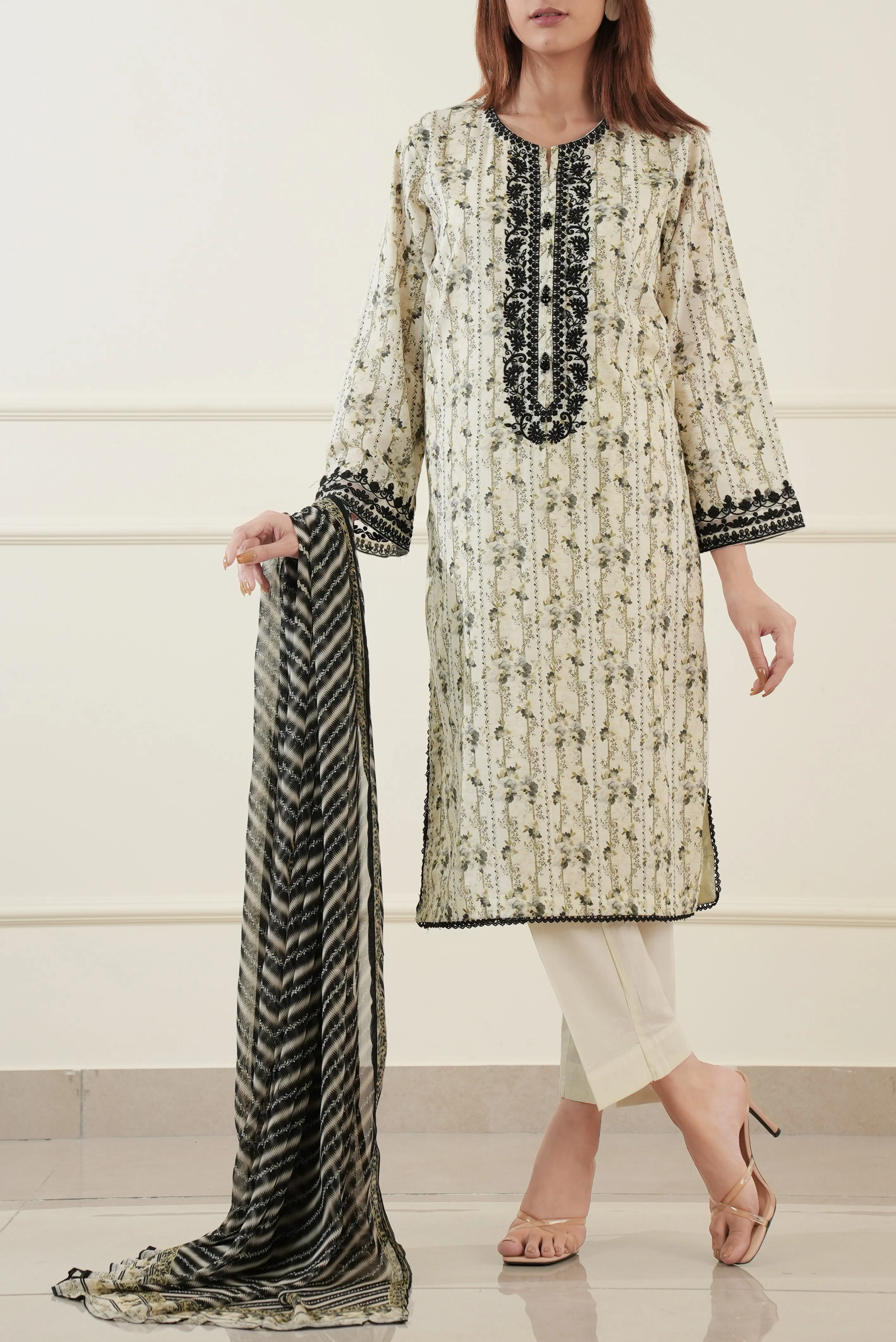 Stitched Embroidered Lawn Shirt - Image 2