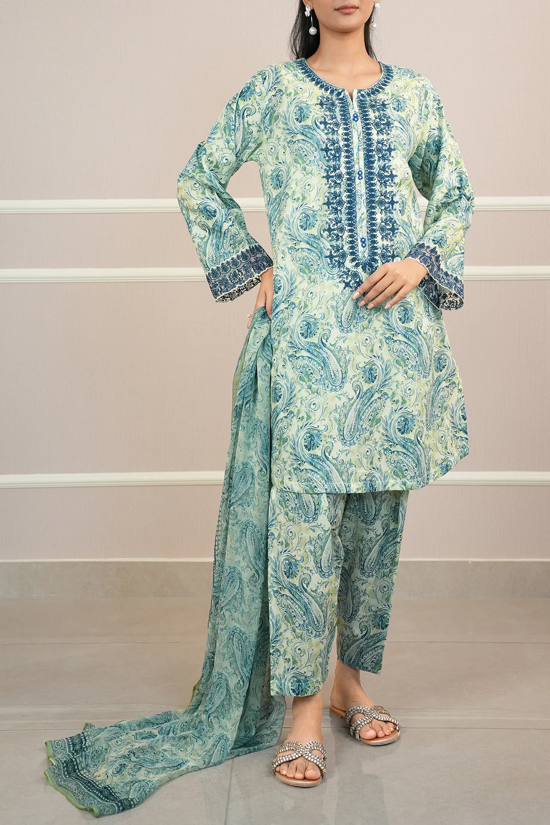 Stitched Embroidered Lawn Shirt - Image 3