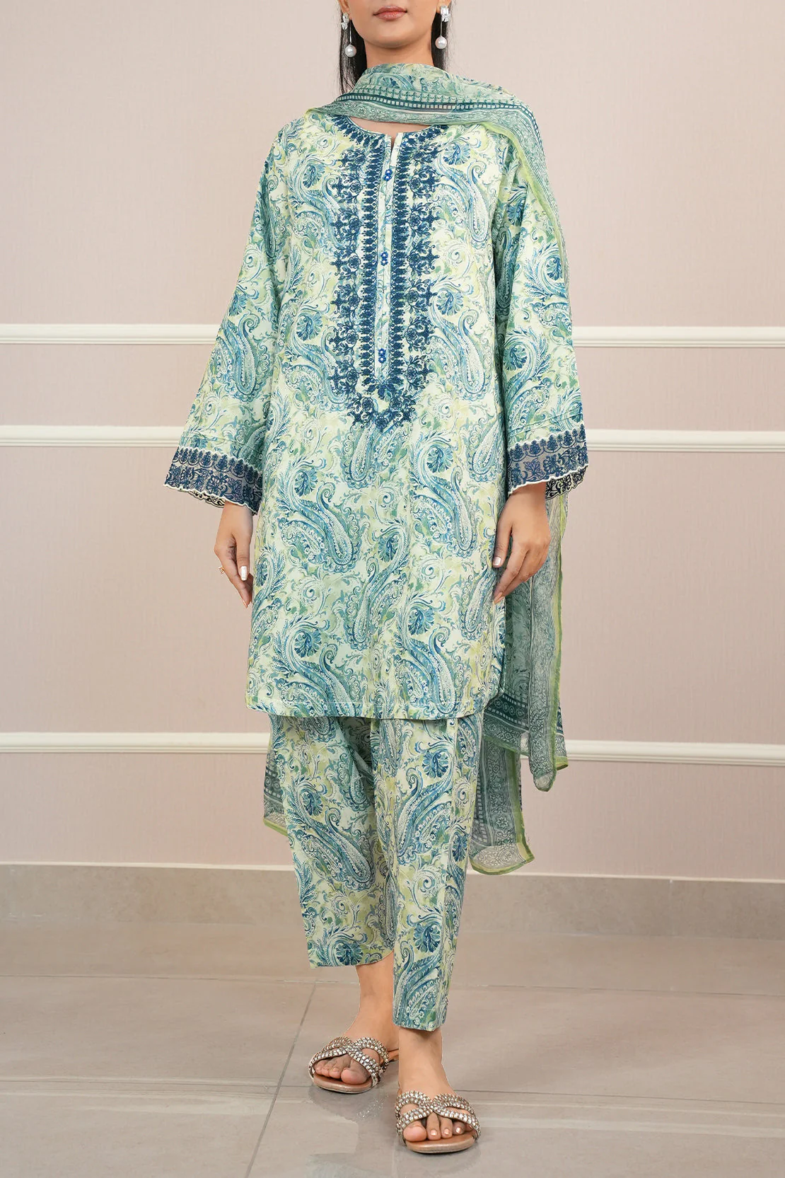 Stitched Embroidered Lawn Shirt - Image 4