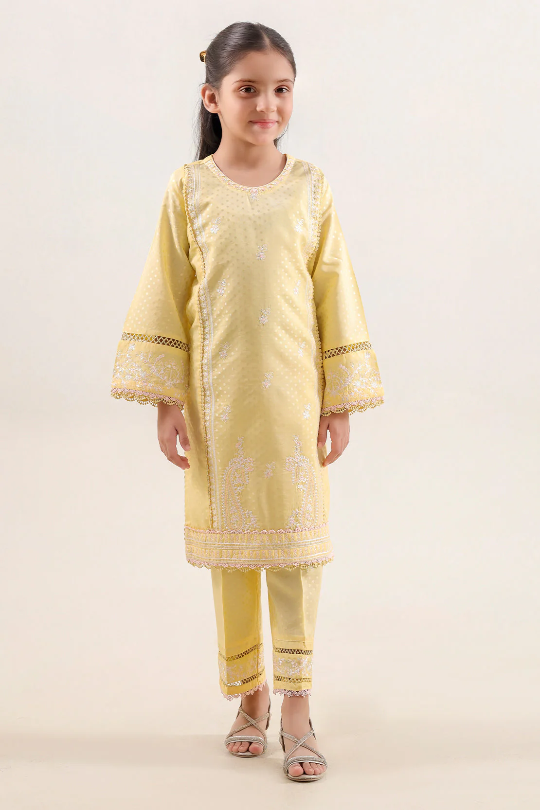 Stitched Embroidered Self Jacquard Shirt/trouser For Kids