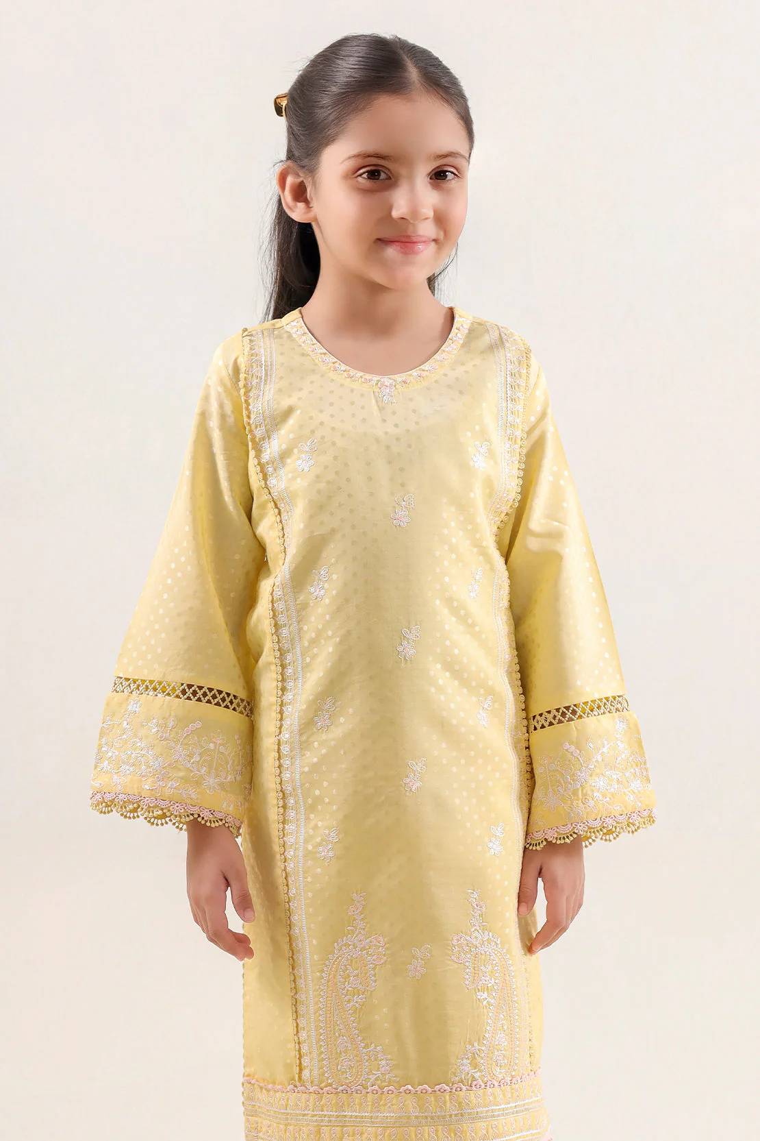 Stitched Embroidered Self Jacquard Shirt/trouser For Kids - Image 2