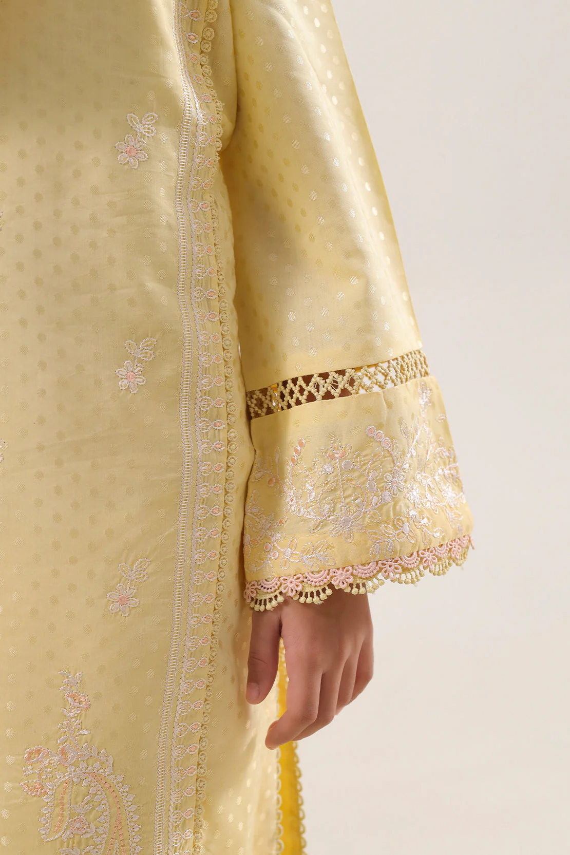 Stitched Embroidered Self Jacquard Shirt/trouser For Kids - Image 4