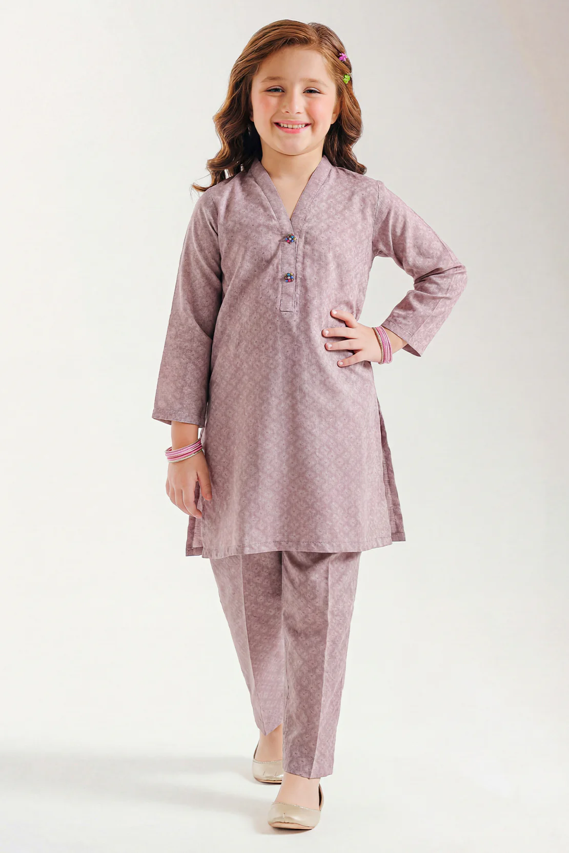 Stitched Lawn Jacquard Shirt/Trouser For Kids - Image 2