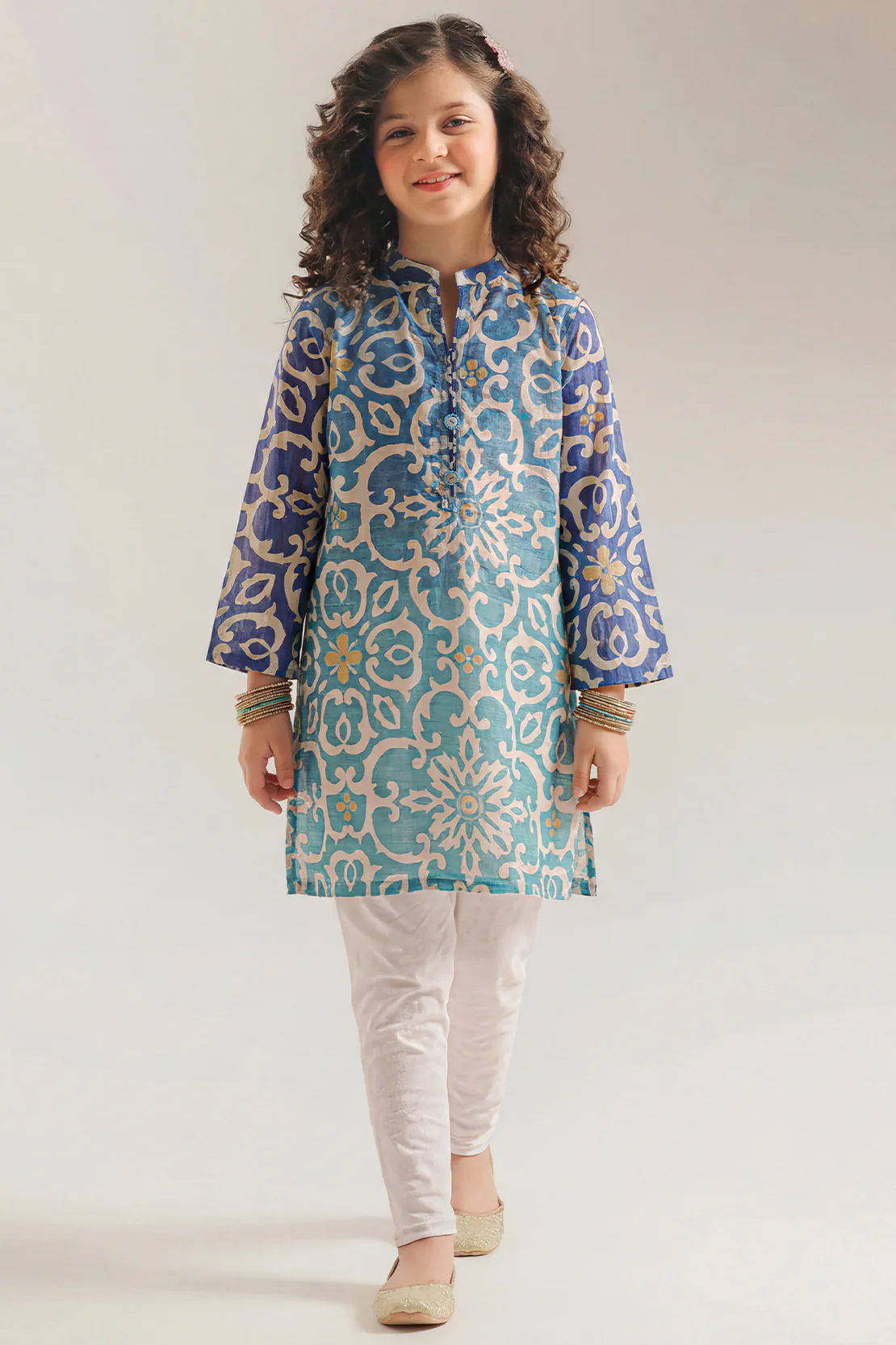 Stitched Printed Arabic Linen Shirt For Kids