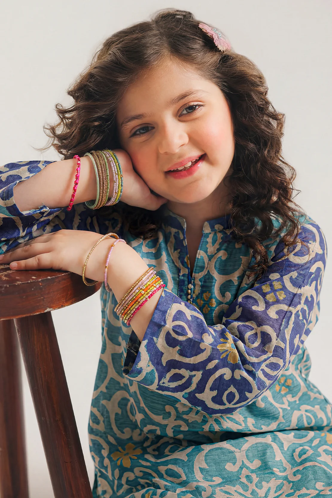 Stitched Printed Arabic Linen Shirt For Kids - Image 2