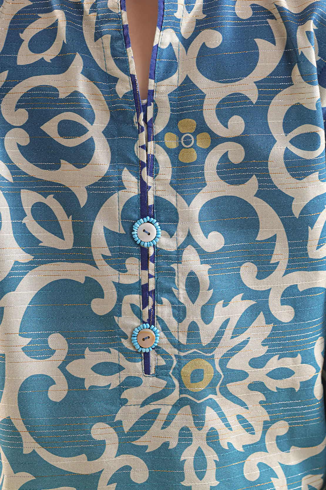 Stitched Printed Arabic Linen Shirt For Kids - Image 3