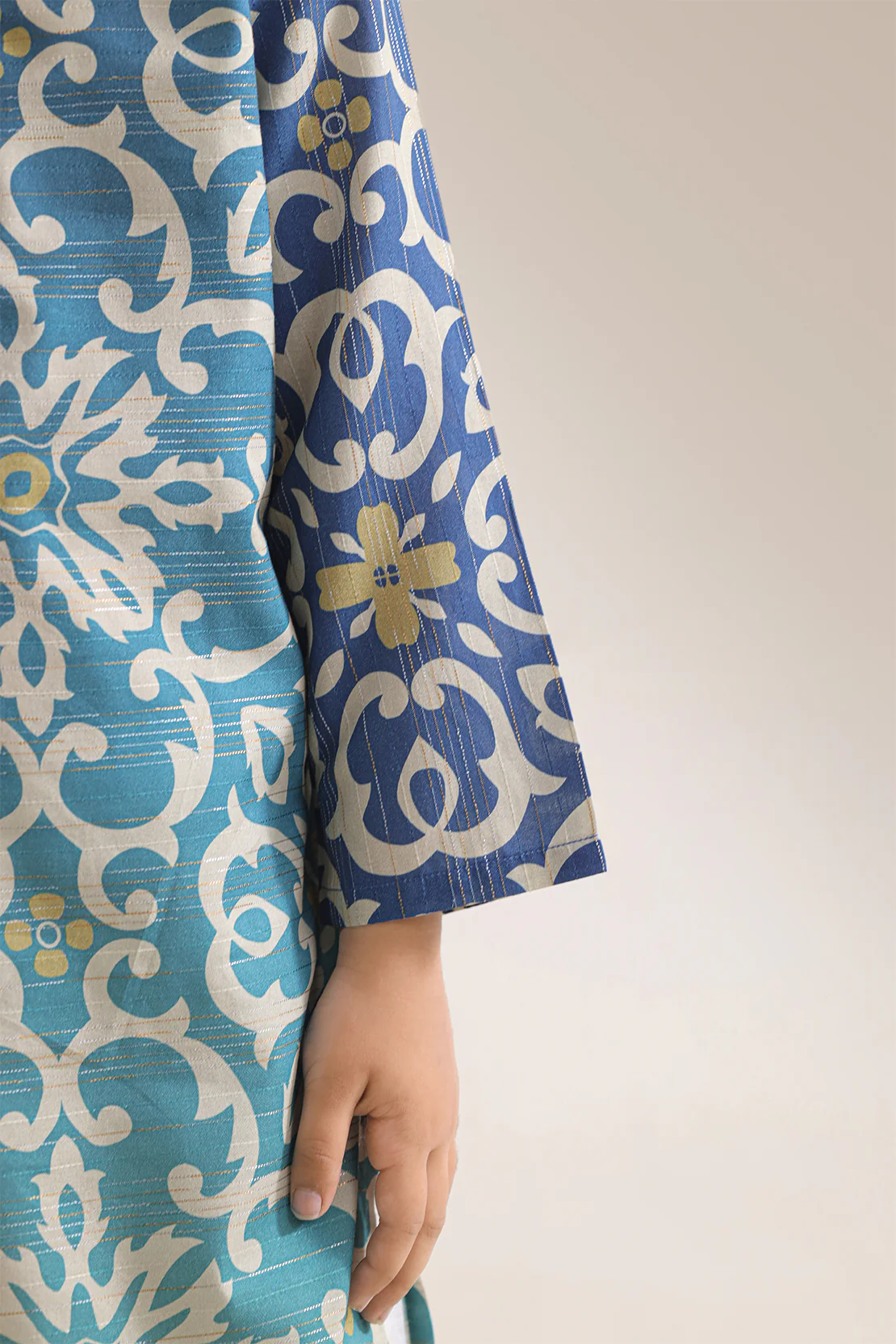 Stitched Printed Arabic Linen Shirt For Kids - Image 4