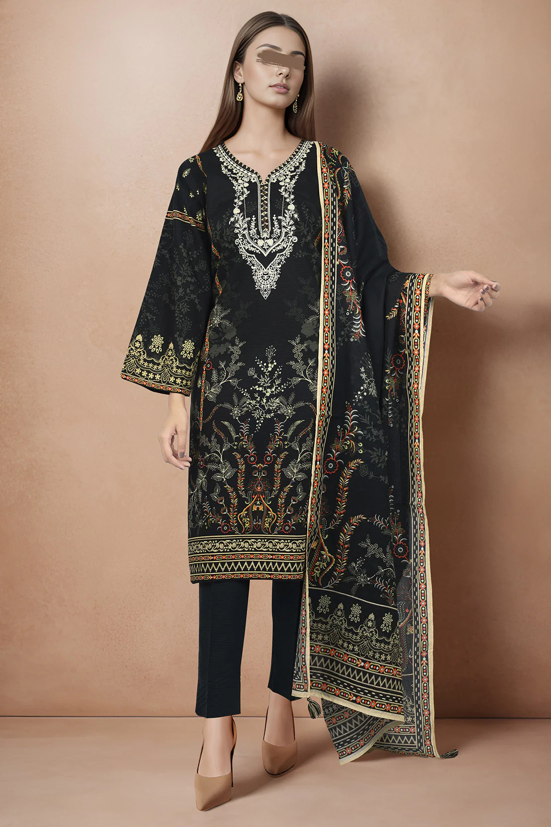 Printed Embroidered Cotton Filament Stitched 3 Piece
