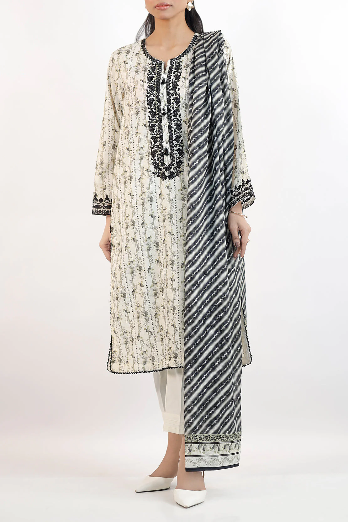 Stitched Printed Embroidered Lawn 3 Piece
