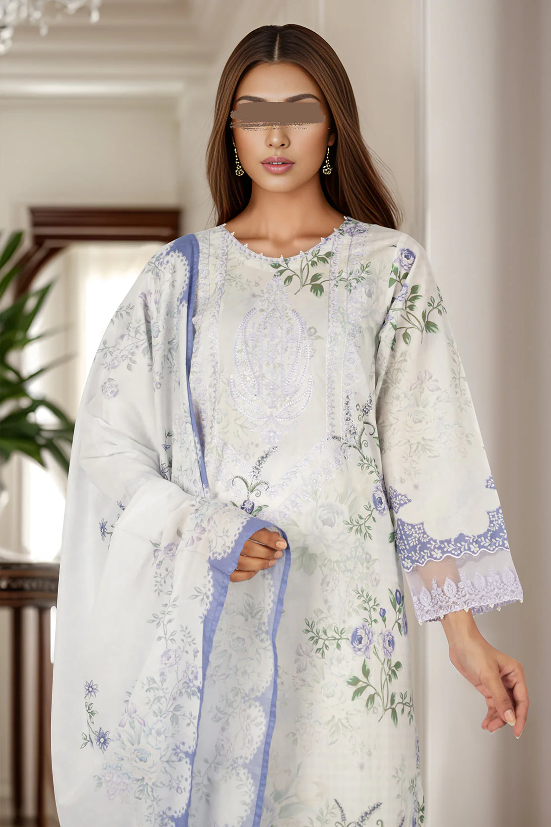 Stitched Printed Embroidered Lawn Piece Shirt Trouser - Image 2