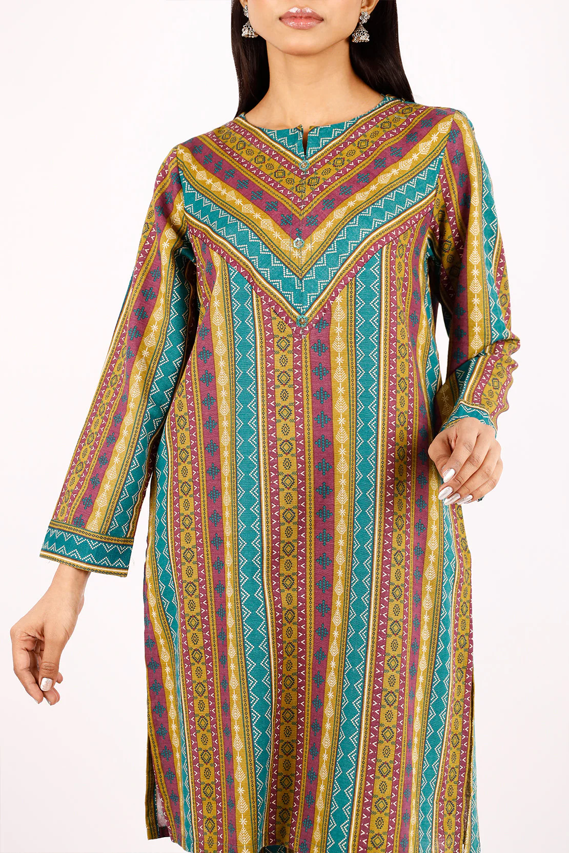Stitched Printed Khaddar Shirt - Image 2