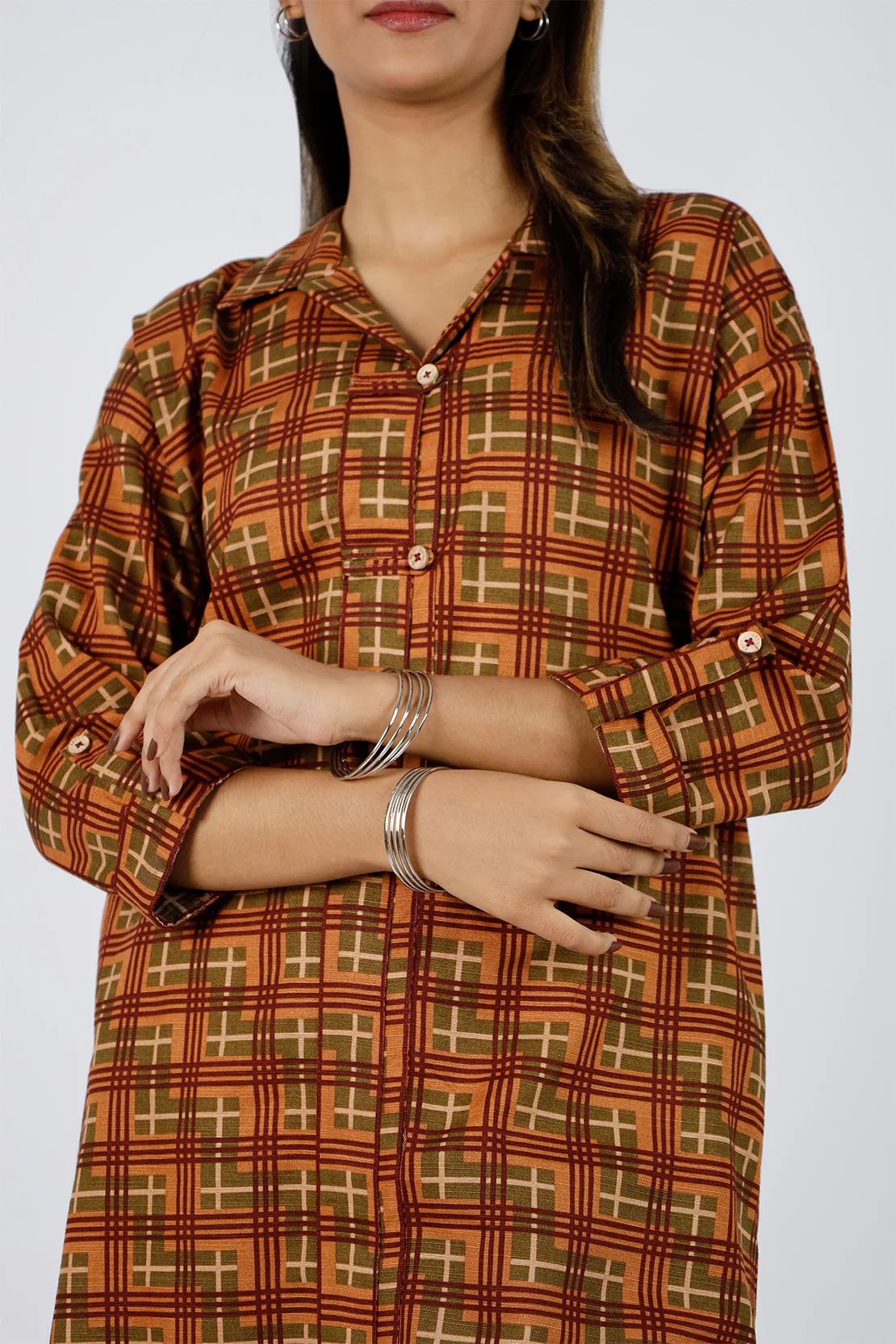 Stitched Printed Khaddar Shirt - Image 2