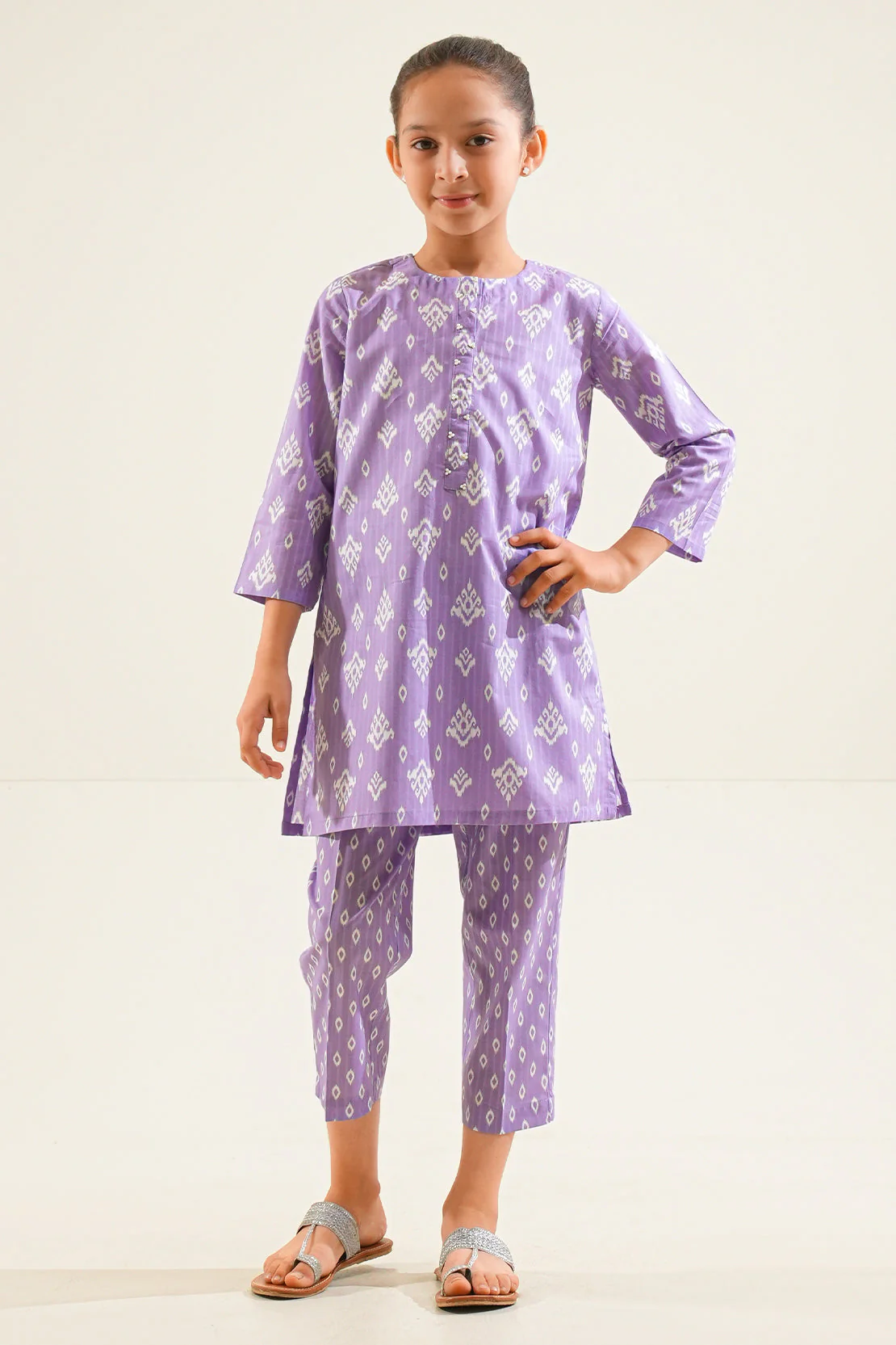 Stitched Printed Stirp Lawn Shirt For Kids