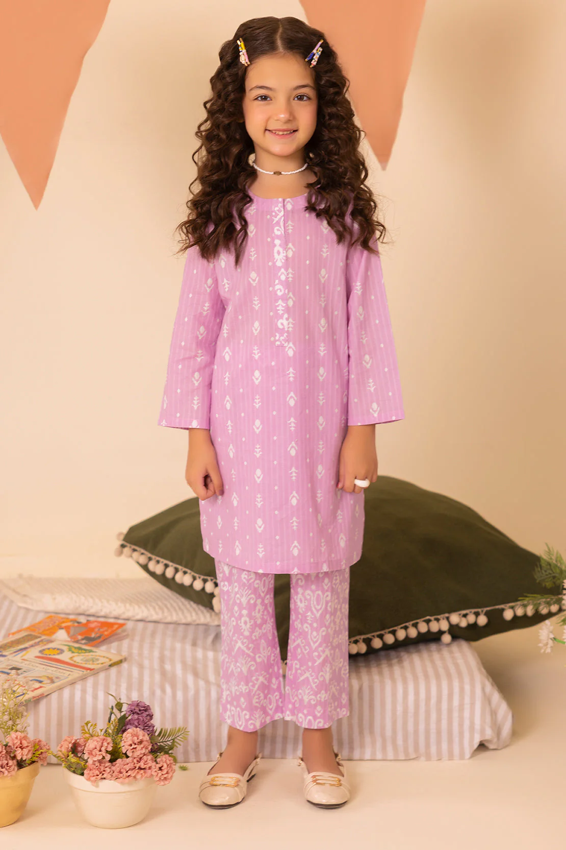 Stitched Printed Stirp Lawn Shirt For Kids