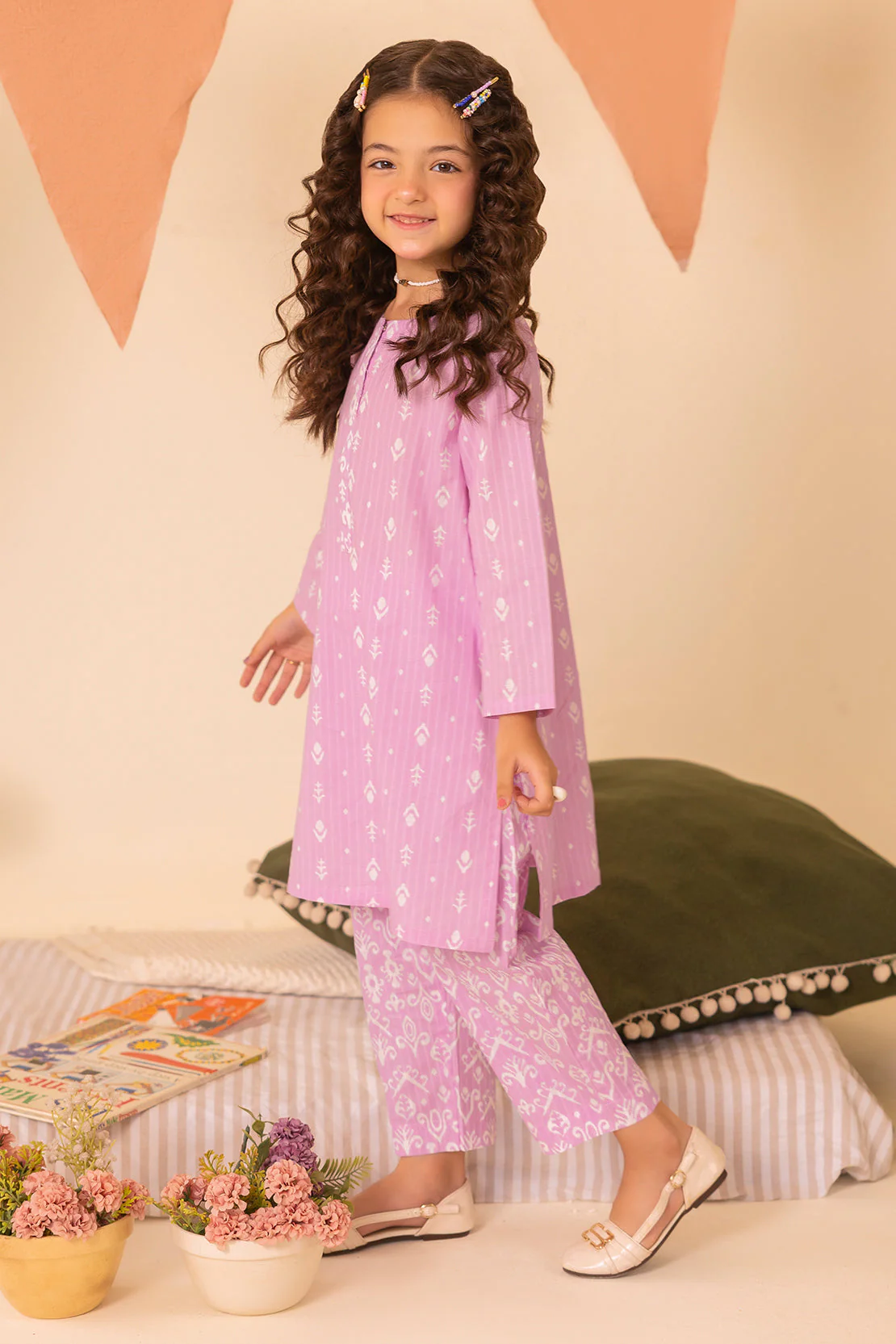 Stitched Printed Stirp Lawn Shirt For Kids - Image 3