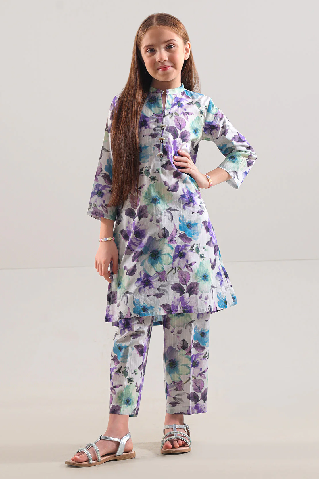 Stitched Printed Strip Lawn Shirt For Kids