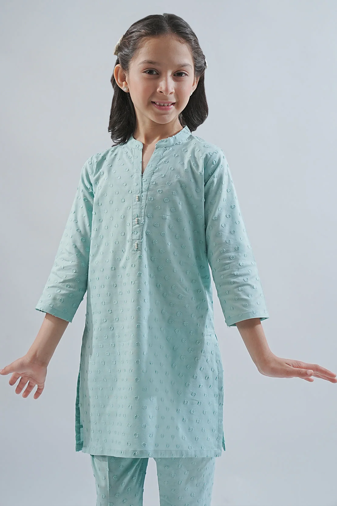 Stitched Reverse Jacquard Shirt/Trouser For Kids