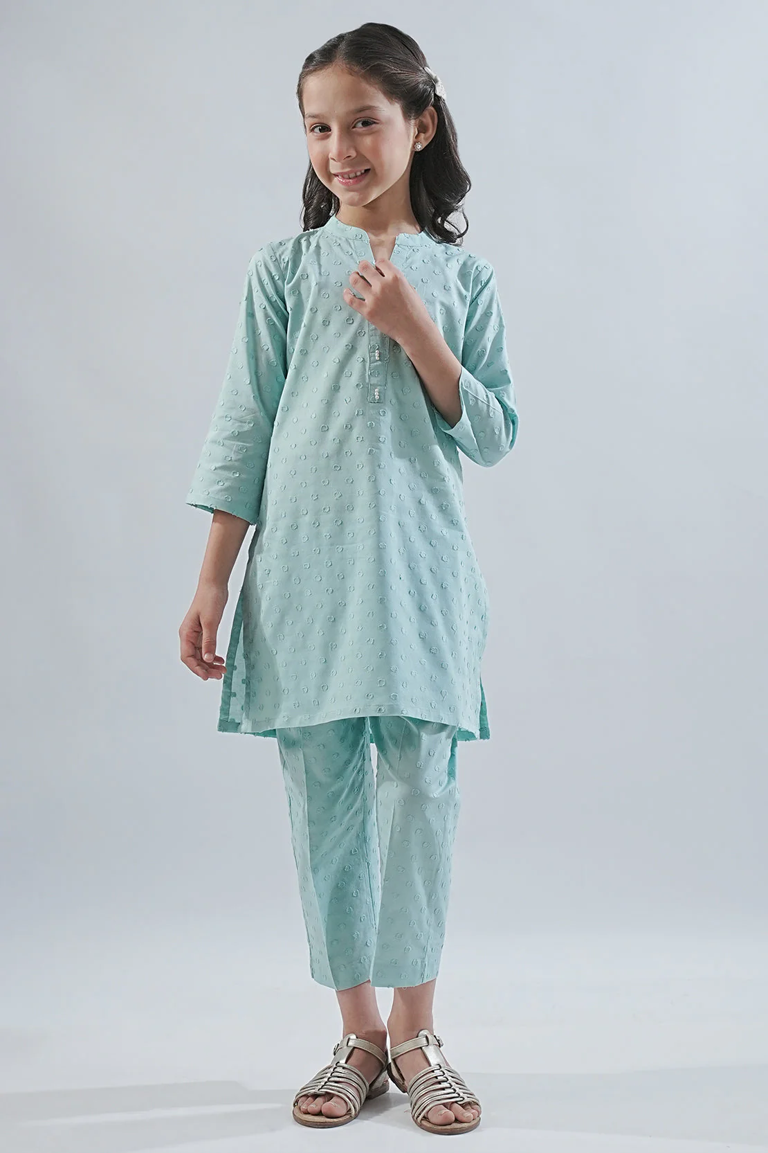 Stitched Reverse Jacquard Shirt/Trouser For Kids - Image 3