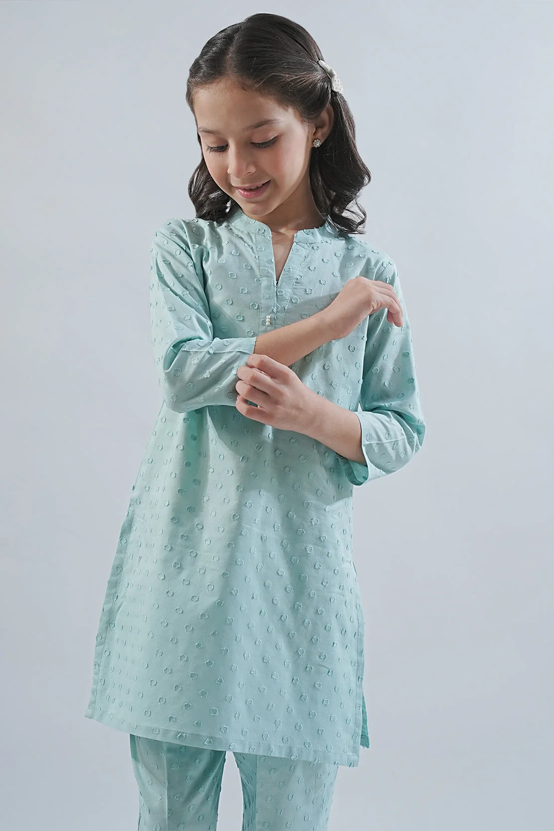 Stitched Reverse Jacquard Shirt/Trouser For Kids - Image 4