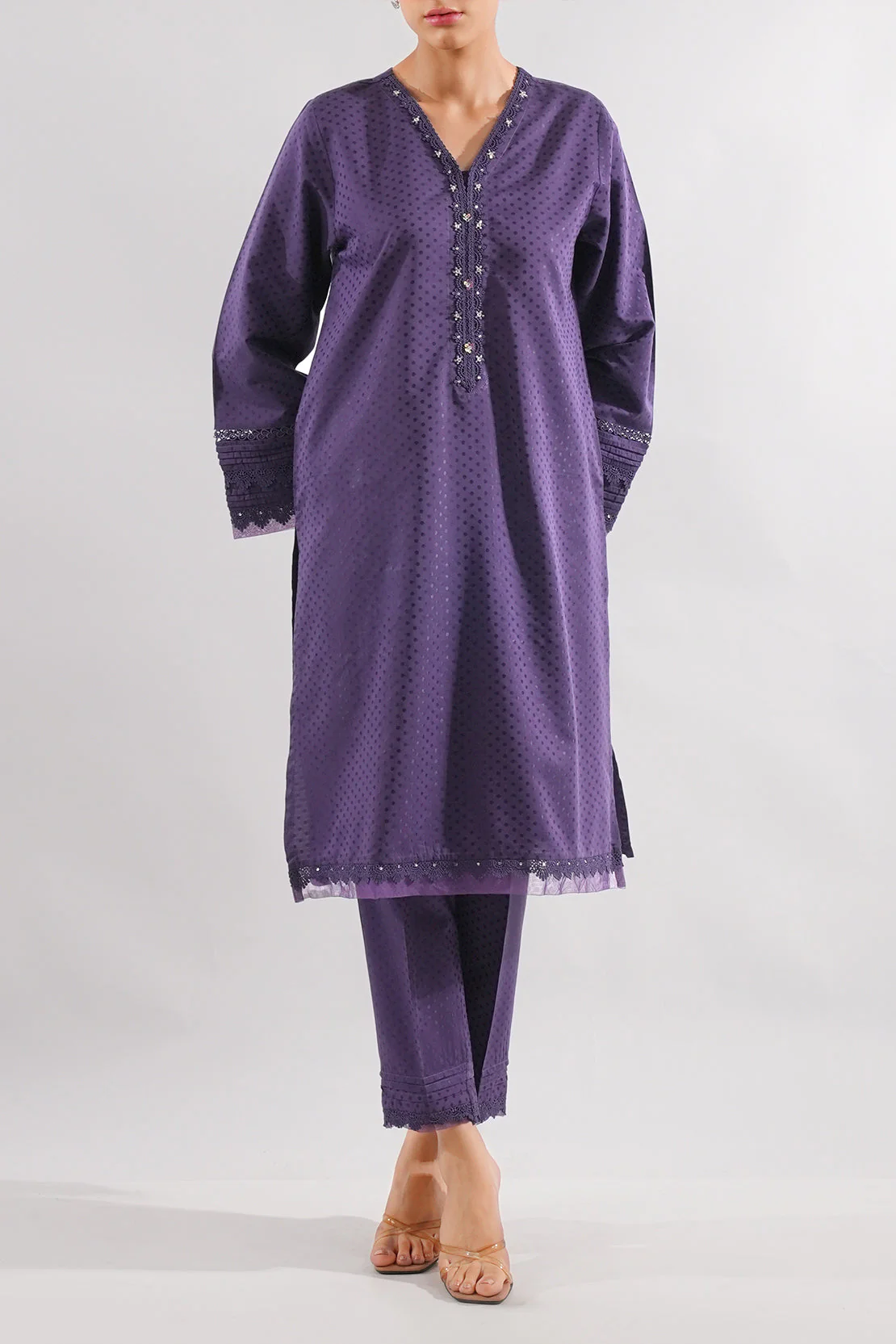 Stitched Self Jacquard 2 Piece (Shirt/Trouser) - Image 2