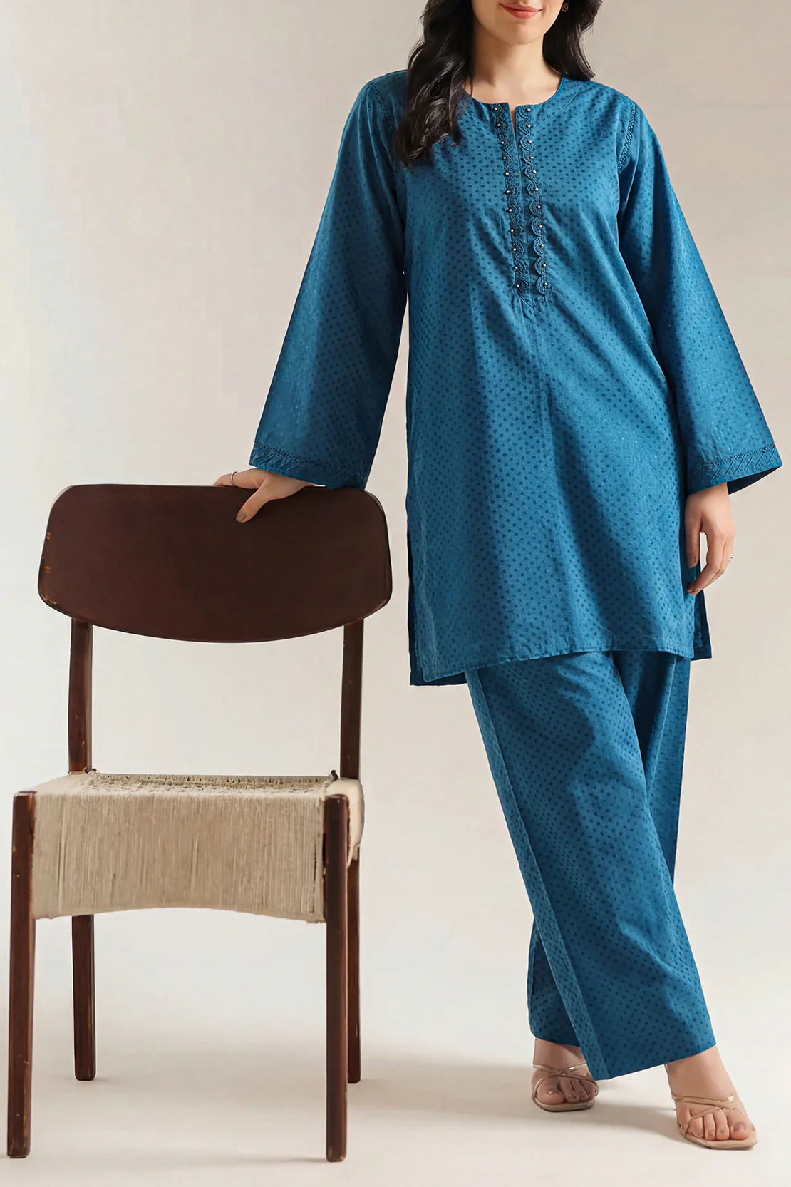 Stitched Self Jacquard 2 Piece (Shirt/Trouser) - Image 2