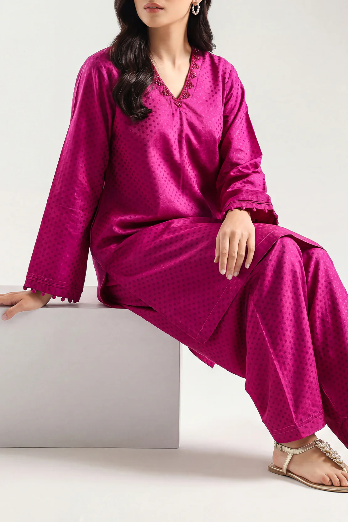 Stitched Self Jacquard 2 Piece (Shirt/Trouser)