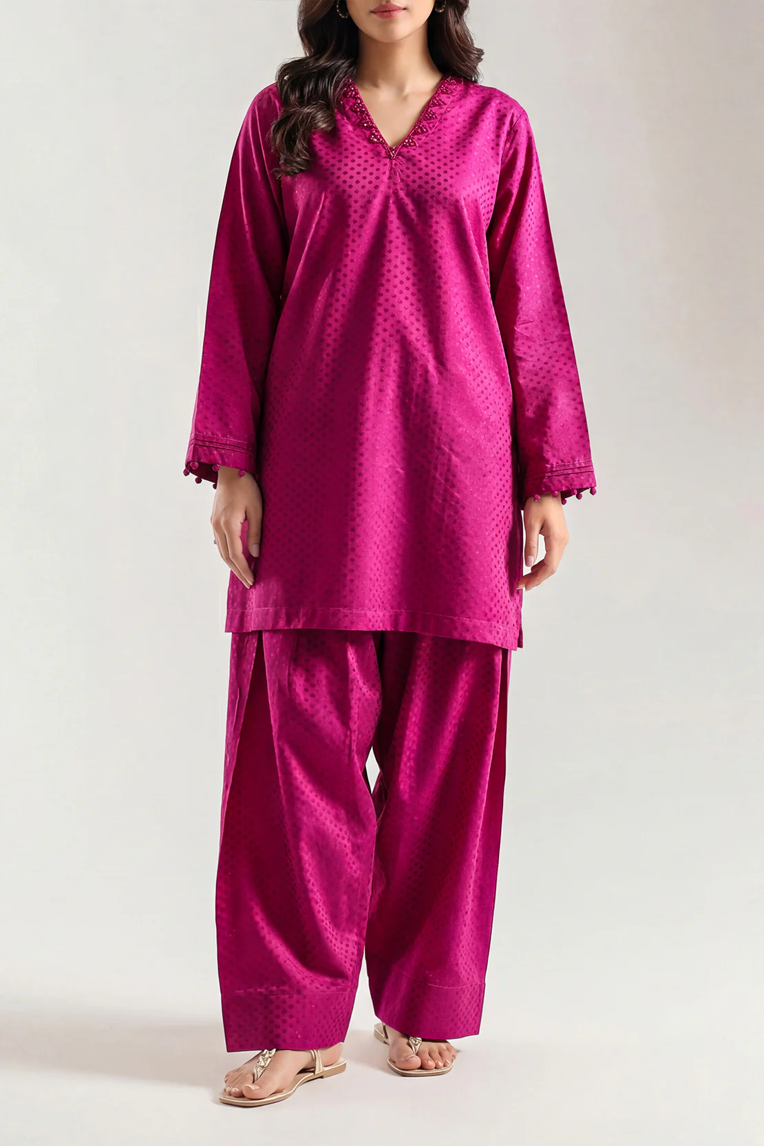 Stitched Self Jacquard 2 Piece (Shirt/Trouser) - Image 2
