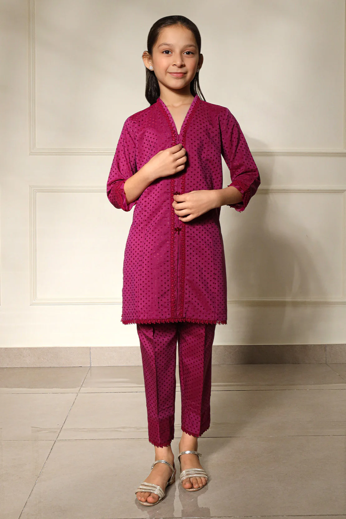 Stitched Self Jacquard Shirt/Trouser For Kids - Image 3