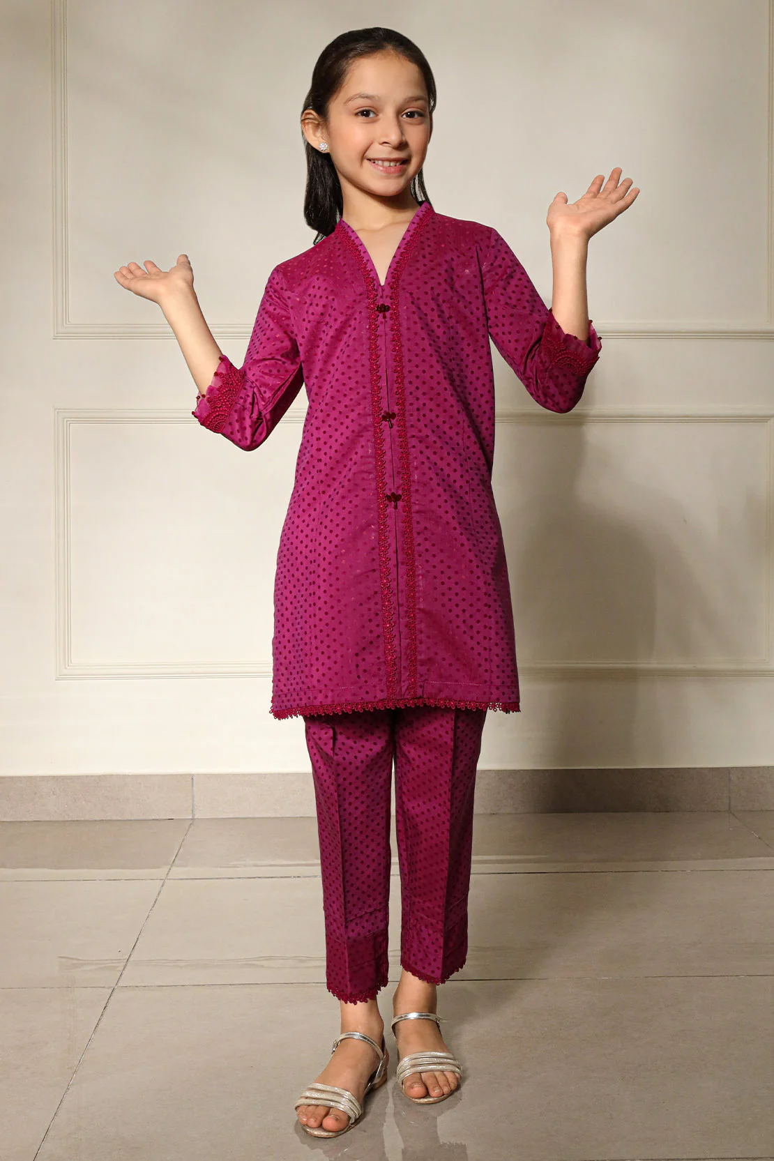 Stitched Self Jacquard Shirt/Trouser For Kids - Image 4
