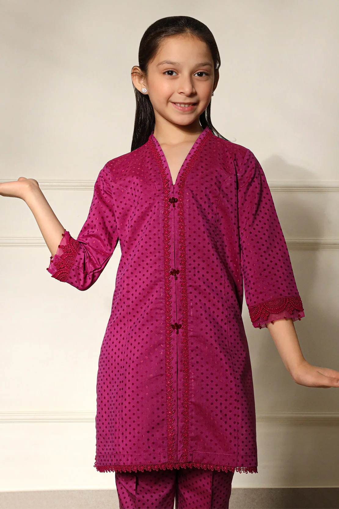Stitched Self Jacquard Shirt/Trouser For Kids - Image 5